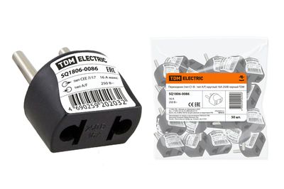 Переходник (тип С1-В - тип A/F) круглый 16A 250В черный TDM SQ1806-0086