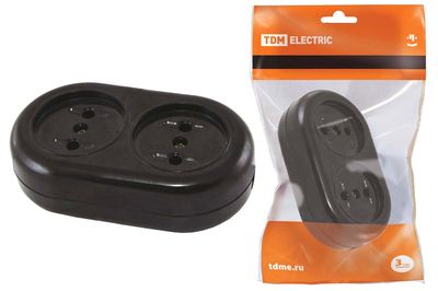 "Розеточная колодка 2 гнезда 2П 16А макс. 250B ""Ретро"" (карболит) TDM" SQ1806-0103