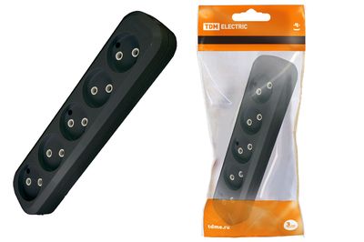 Колодка розеточная 5 гнезд 2П б/з 10А 250В черная TDM SQ1806-0134