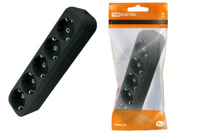 Колодка розеточная 5 гнезд 2П+3 16А 250В черная TDM SQ1806-0135