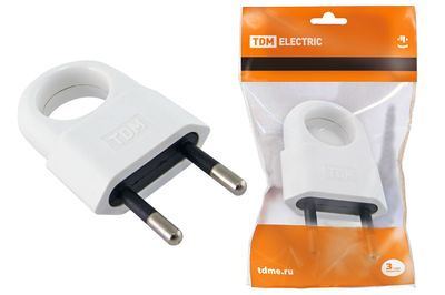 Вилка б/з с кольцом белая 10А 250В (евровилка CEE 7/16) TDM SQ1806-0189