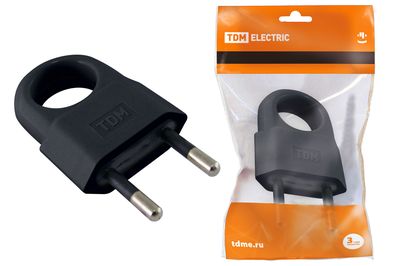 Вилка б/з с кольцом черная 10А 250В (евровилка CEE 7/16) TDM SQ1806-0190