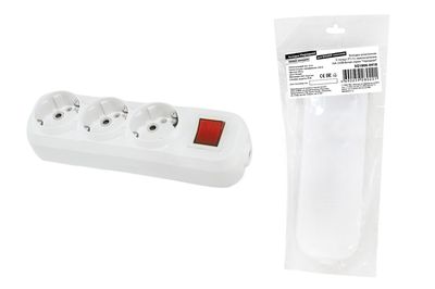 "Колодка розеточная 3 гнезда 2П+3 c выключателем 16А 250В белая серии ""Народная""" SQ1806-0418