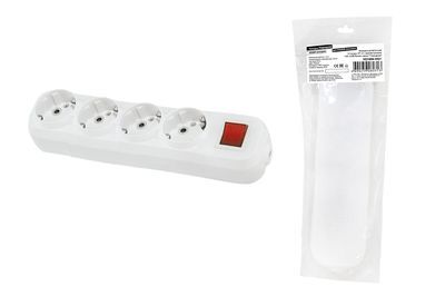 "Колодка розеточная 4 гнезда 2П+3 c выключателем 16А 250В белая серии ""Народная""" SQ1806-0421