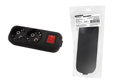 "Колодка розеточная 2 гнезда 2П+3 c выключателем 16А 250В черная серии ""Народная""" SQ1806-0424