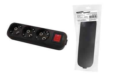 "Колодка розеточная 3 гнезда 2П+3 c выключателем 16А 250В черная серии ""Народная""" SQ1806-0427