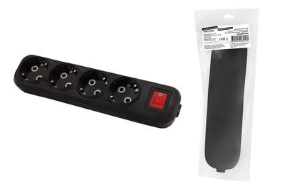 "Колодка розеточная 4 гнезда 2П+3 c выключателем 16А 250В черная серии ""Народная""" SQ1806-0430