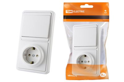 Блок комбинированный БКВР 1-но кл. выкл + розетка 2П+З с з/ш TDM SQ1813-0001