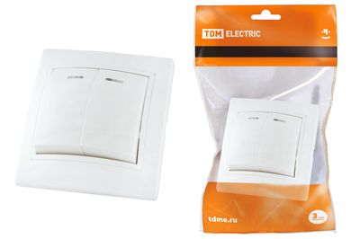 "Выключатель 2 кл. с подсветкой 10А белый ""Таймыр"" TDM" SQ1814-0005