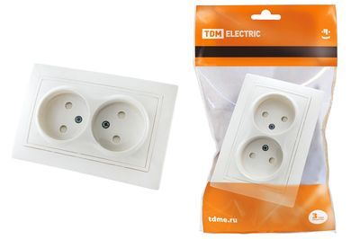 "Розетка двойная 2П с защ. шт. 10А 250В белая ""Таймыр"" TDM" SQ1814-0017