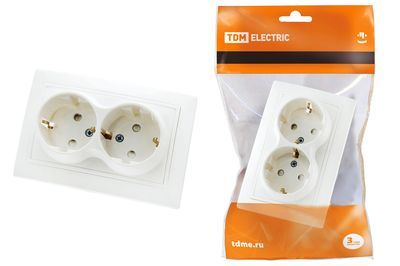 "Розетка двойная 2П+З с защ. шт. 16А 250В белая ""Таймыр"" TDM" SQ1814-0018