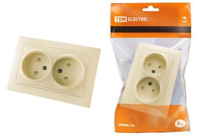"Розетка двойная 2П с защ. шт. 10А 250В сл. кость ""Таймыр"" TDM" SQ1814-0117
