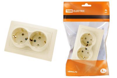 "Розетка двойная 2П+З с защ. шт. 16А 250В сл. кость ""Таймыр"" TDM" SQ1814-0118