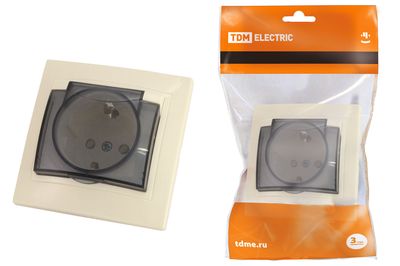 "Розетка 2П+З с защ. шт. и крышкой 16А 250В IP44 сл. кость ""Таймыр"" TDM" SQ1814-0119