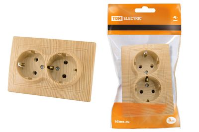 "Розетка двойная 2П+З 16А 250В ""ЭКО"" (сосна) ""Таймыр"" TDM" SQ1814-0214