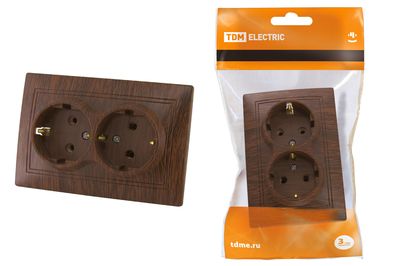 "Розетка двойная 2П+З 16А 250В ""ЭКО"" (бук) ""Таймыр"" TDM" SQ1814-0314