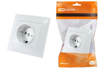 "Розетка 2П+З 16А 250В с защ. шт. белая ""Лама"" TDM" SQ1815-0011