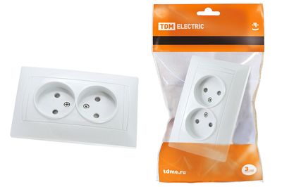 "Розетка двойная 2П 10А 250В с защ. шт. белая ""Лама"" TDM" SQ1815-0012