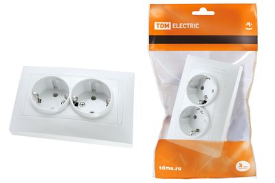 "Розетка двойная 2П+З 16А 250В с защ. шт. белая ""Лама"" TDM" SQ1815-0013