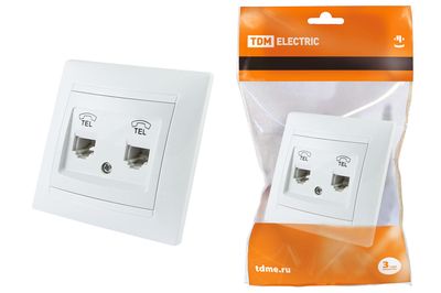 "Розетка двойная телефонная RJ11  белая ""Лама"" TDM" SQ1815-0018