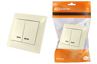 "Выключатель 2 кл. с подсветкой 10А сл. кость ""Лама"" TDM" SQ1815-0105