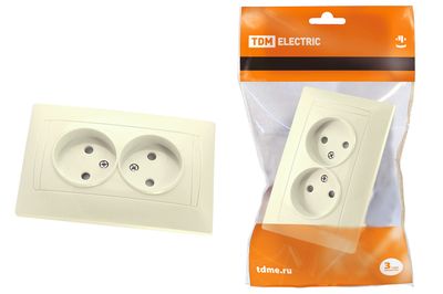 "Розетка двойная 2П 10А 250В с защ. шт. сл. кость ""Лама"" TDM" SQ1815-0112