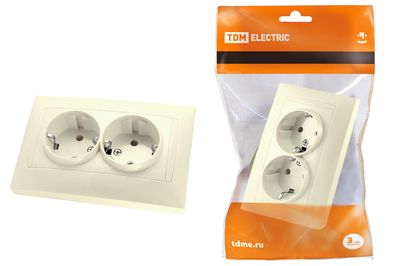 "Розетка двойная 2П+З 16А 250В с защ. шт. сл. кость ""Лама"" TDM" SQ1815-0113