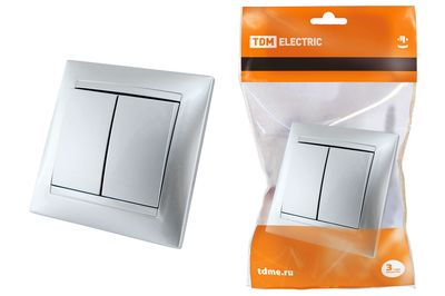 "Выключатель 2-х кл. 10А серебр. металлик ""Лама"" TDM" SQ1815-0202