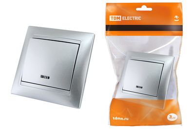"Выключатель 1 кл. с подсветкой 10А серебр. металлик ""Лама"" TDM" SQ1815-0204