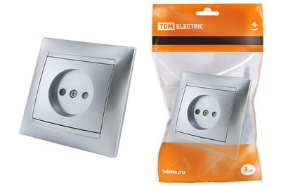 "Розетка 2П 10А 250В с защ. шт. серебр. металлик ""Лама"" TDM" SQ1815-0210
