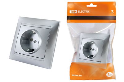 "Розетка 2П+З 16А 250В с защ. шт. серебр. металлик ""Лама"" TDM" SQ1815-0211
