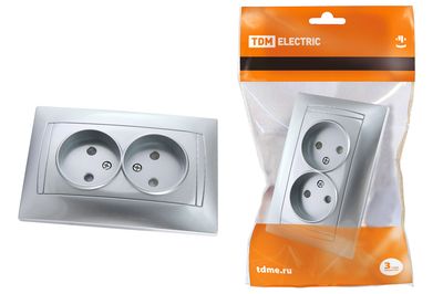 "Розетка двойная 2П 10А 250В с защ. шт. серебр. металлик ""Лама"" TDM" SQ1815-0212