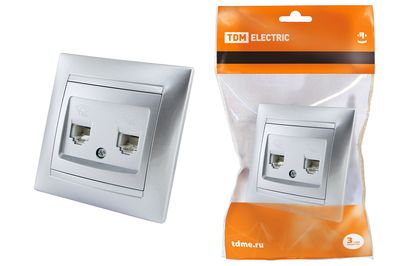 "Розетка двойная телефонная RJ11 серебр. металлик ""Лама"" TDM" SQ1815-0218