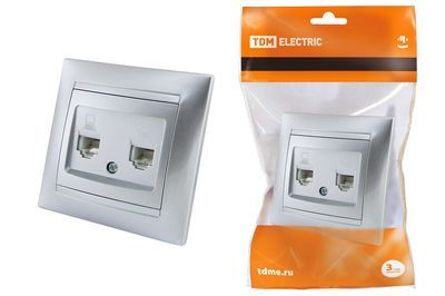 "Розетка телефонная RJ11 + компьютерная RJ45 серебр. металлик ""Лама"" TDM" SQ1815-0219