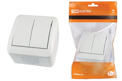 "Выключатель 2-кл. открытой установки IP44 10А белый ""Селигер"" TDM" SQ1818-0002