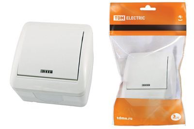 "Выключатель 1-кл. открытой установки с подсветкой IP44 10А белый ""Селигер"" TDM" SQ1818-0003
