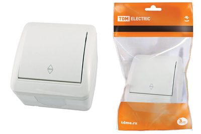 "Выключатель на 2 направления 1-кл. открытой установки IP44 10А белый ""Селигер"" TDM" SQ1818-0011