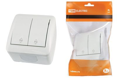 "Выключатель на 2 направления 2-кл. открытой установки IP44 10А белый ""Селигер"" TDM" SQ1818-0012