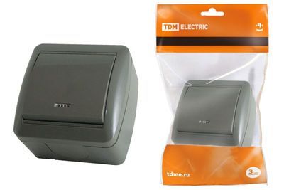 "Выключатель 1-кл. открытой установки с подсветкой IP44 10А серый ""Селигер"" TDM" SQ1818-0103