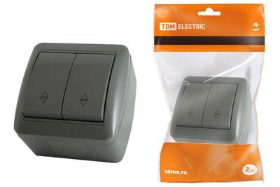 "Выключатель на 2 направления 2-кл. открытой установки IP44 10А серый ""Селигер"" TDM" SQ1818-0112