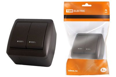 "Выключатель 2-кл. открытой установки с подсветкой IP44 10А шоколад ""Селигер"" TDM" SQ1818-0204