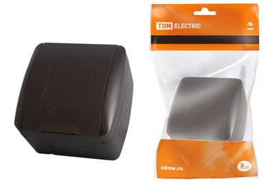 "Розетка 2П+3 открытой установки IP54 16А с крышкой шоколад ""Селигер"" TDM" SQ1818-0213