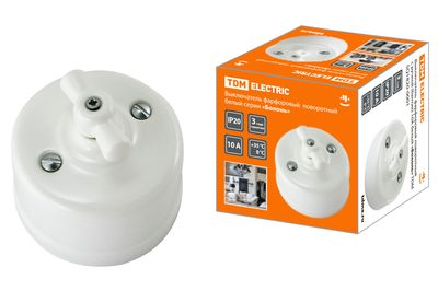 Выключатель фарфоровый поворотный с ручкой (бантик) 10А белый «Болонь» TDM SQ1820-0001