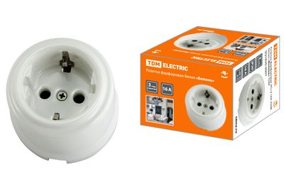 Розетка фарфоровая 2П+З 16А 250В белая «Болонь» TDM SQ1820-0007