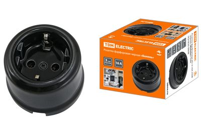 Розетка фарфоровая 2П+З 16А 250В черная «Болонь» TDM SQ1820-0008