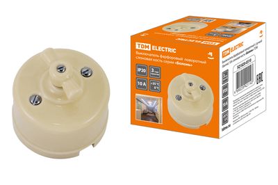 Выключатель фарфоровый поворотный с ручкой (бантик) 10А сл. кость «Болонь» TDM SQ1820-0310