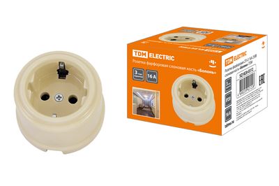 Розетка фарфоровая 2П+З 16А 250В сл. кость «Болонь» TDM SQ1820-0312