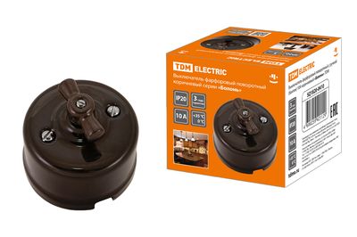 Выключатель фарфоровый поворотный с ручкой (бантик) 10А коричневый «Болонь» TDM SQ1820-0410