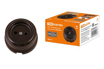 Розетка фарфоровая 2П 10А 250В коричневая «Болонь» TDM SQ1820-0411