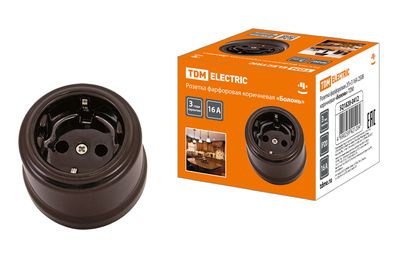 Розетка фарфоровая 2П+З 16А 250В коричневая «Болонь» TDM SQ1820-0412